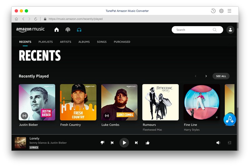 TunePat Amazon Music Converter for Mac を実行した画面