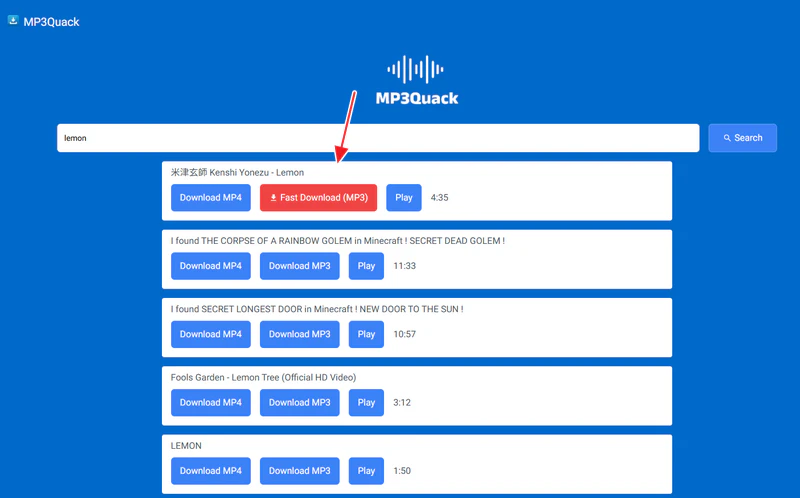 MP3 Quack サイト画面